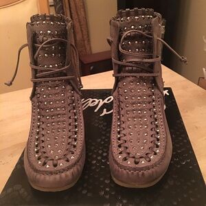 Sam Eldemen Katelyn Grey Studded Boots NWT